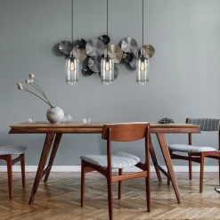 3-Lichts eettafelhanglamp smoke glas cilinder