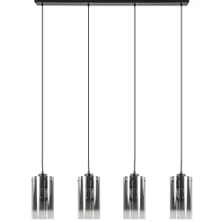 4-Lichts eettafelhanglamp smoke glas met verloop
