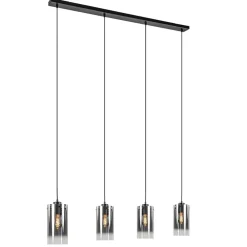 4-Lichts eettafelhanglamp smoke glas met verloop