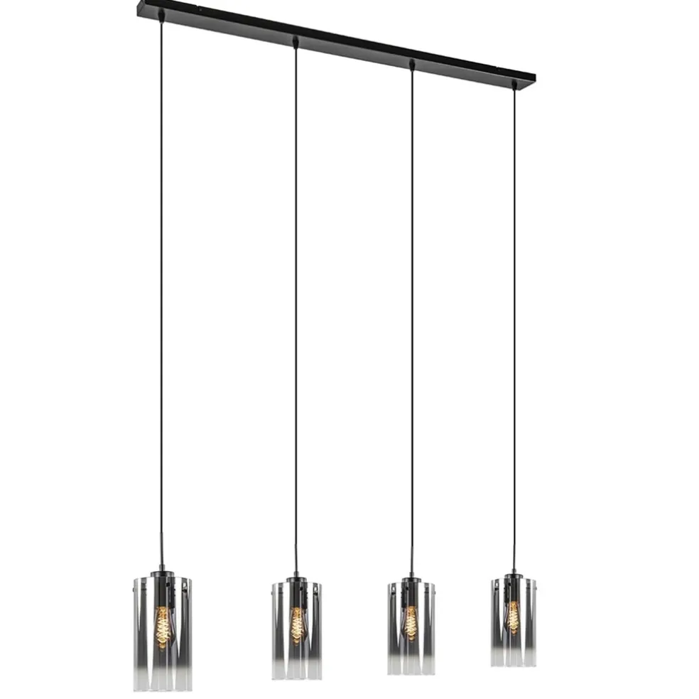 4-Lichts eettafelhanglamp smoke glas met verloop