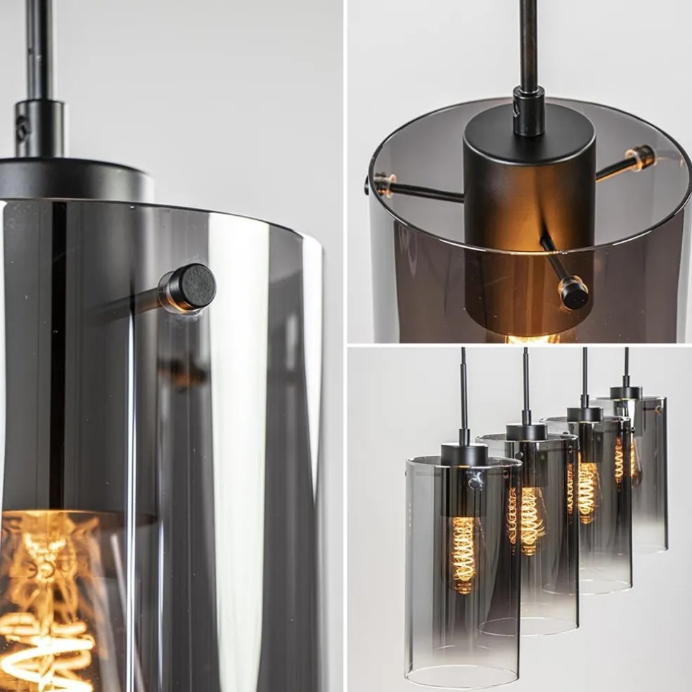 4-Lichts eettafelhanglamp smoke glas met verloop