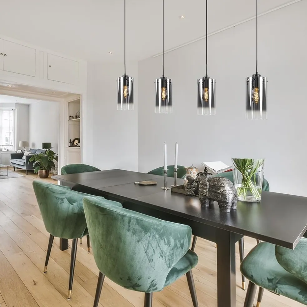 4-Lichts eettafelhanglamp smoke glas met verloop
