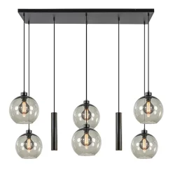 8-Lichts eettafelhanglamp smoke glas + GU10 spots