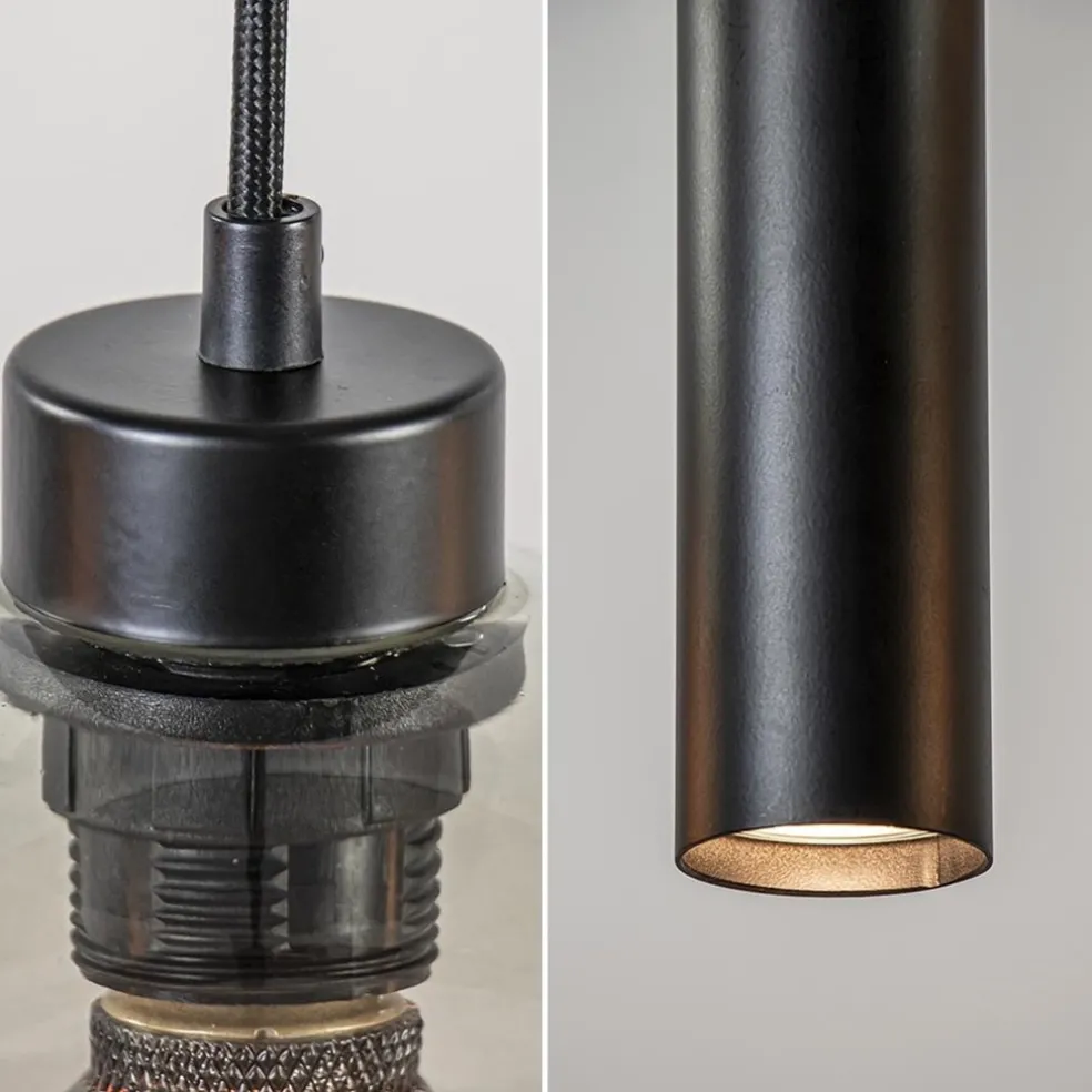 8-Lichts eettafelhanglamp smoke glas + GU10 spots