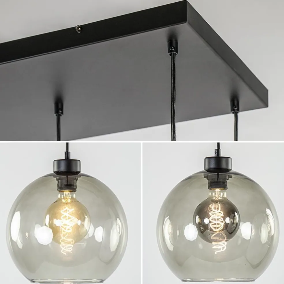 8-Lichts eettafelhanglamp smoke glas + GU10 spots