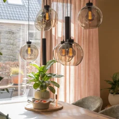 8-Lichts eettafelhanglamp smoke glas + GU10 spots