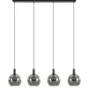 4-lichts eettafelhanglamp zwart met smoke glazen bollen