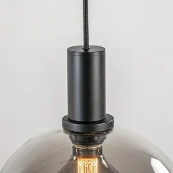 4-lichts eettafelhanglamp zwart met smoke glazen bollen