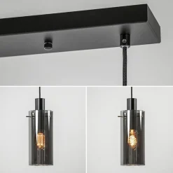 3-Lichts eettafelhanglamp zwart met cilinder smoke glas