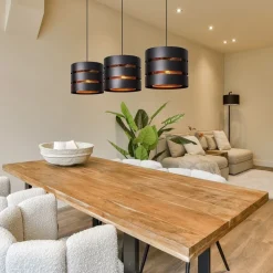 3-Lichts eettafelhanglamp zwart met goud