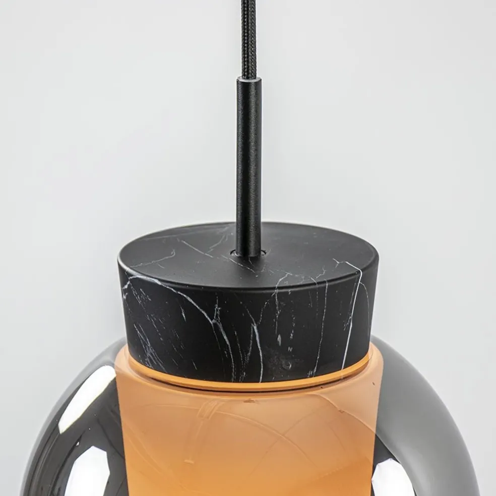 3-Lichts hanglamp balk zwart/marmer met smoke glas