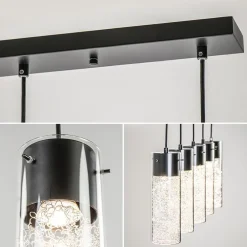 5-Lichts hanglamp cilinder helder glas met zwart