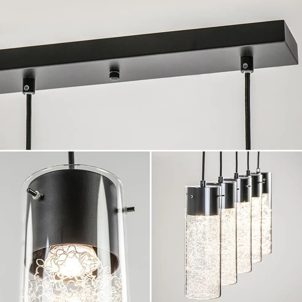 5-Lichts hanglamp cilinder helder glas met zwart