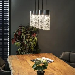 5-Lichts hanglamp cilinder helder glas met zwart