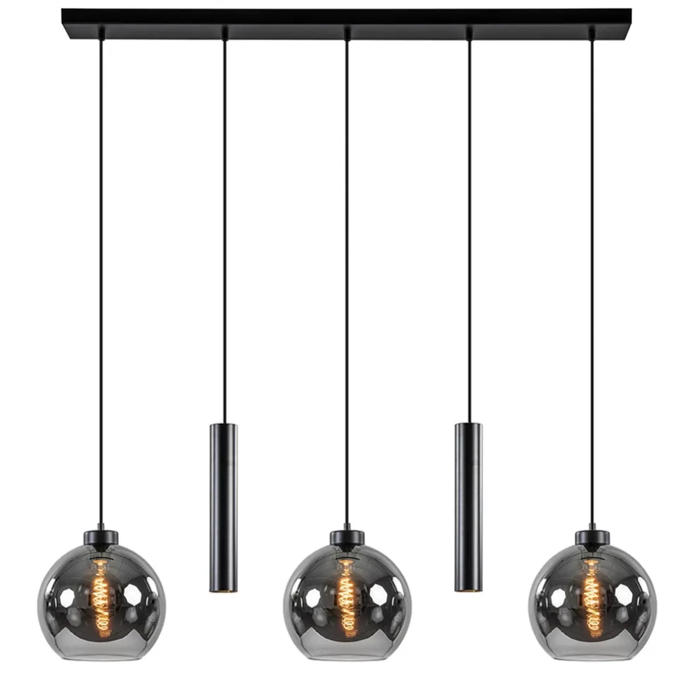 5-Lichts hanglamp cilinders en smoke glas