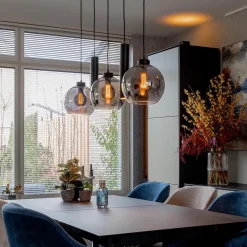5-Lichts hanglamp cilinders en smoke glas