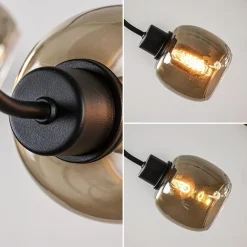6-Lichts hanglamp mat zwart met smoke glazen kappen