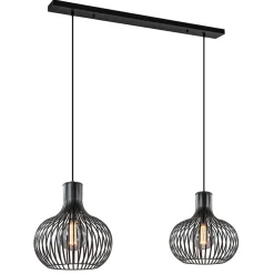 2-Lichts hanglamp met mat zwarte draad kappen