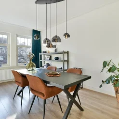 5-Lichts hanglamp ovaal mat zwart met titanium glas