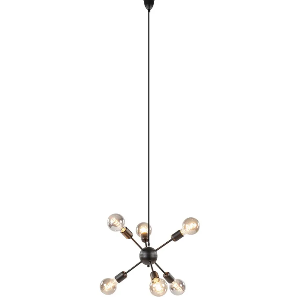 6-Lichts hanglamp zwart exclusief lichtbron