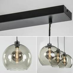 3-Lichts hanglamp zwart met smoke glas