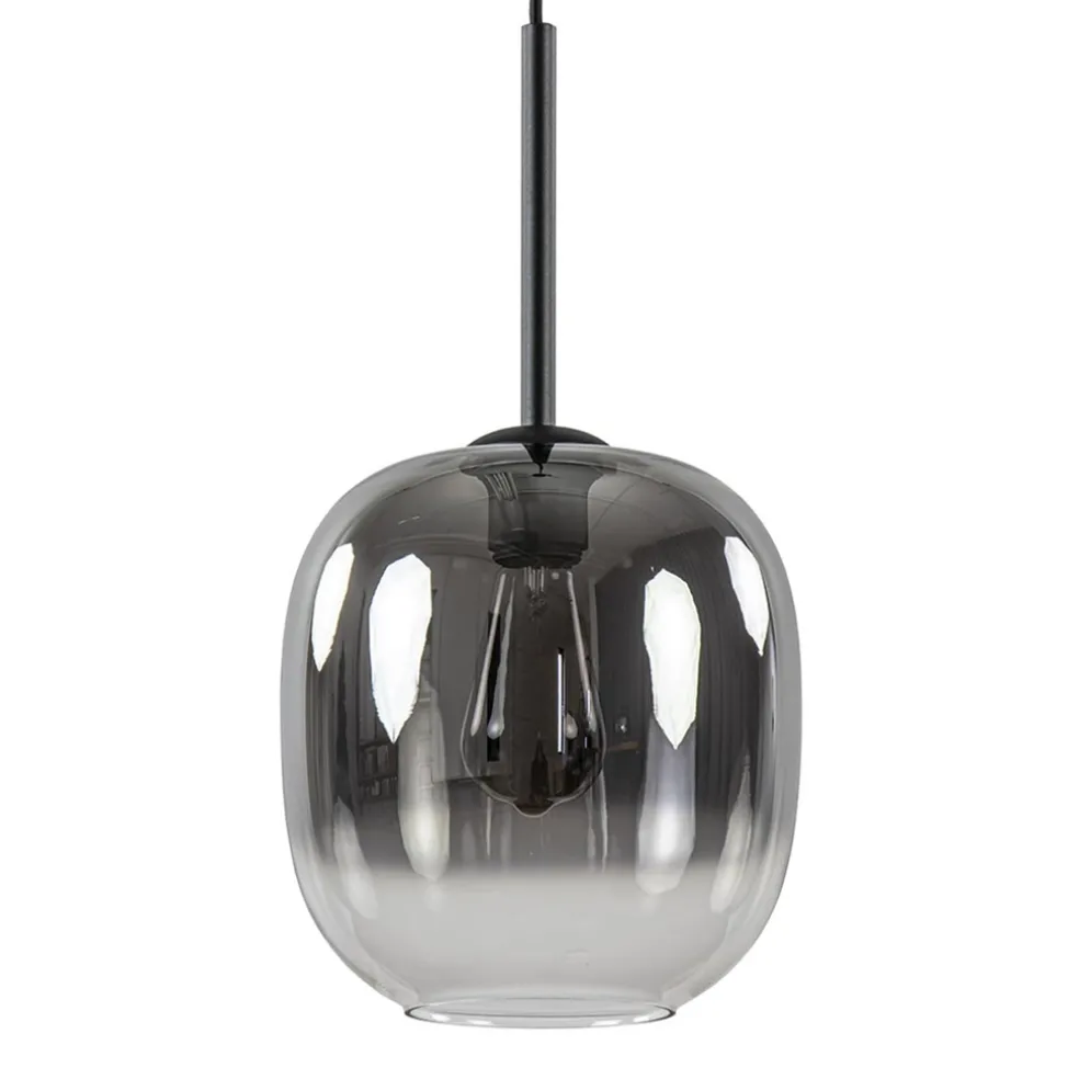 1-Lichts hanglamp zwart met smoke/helder glas