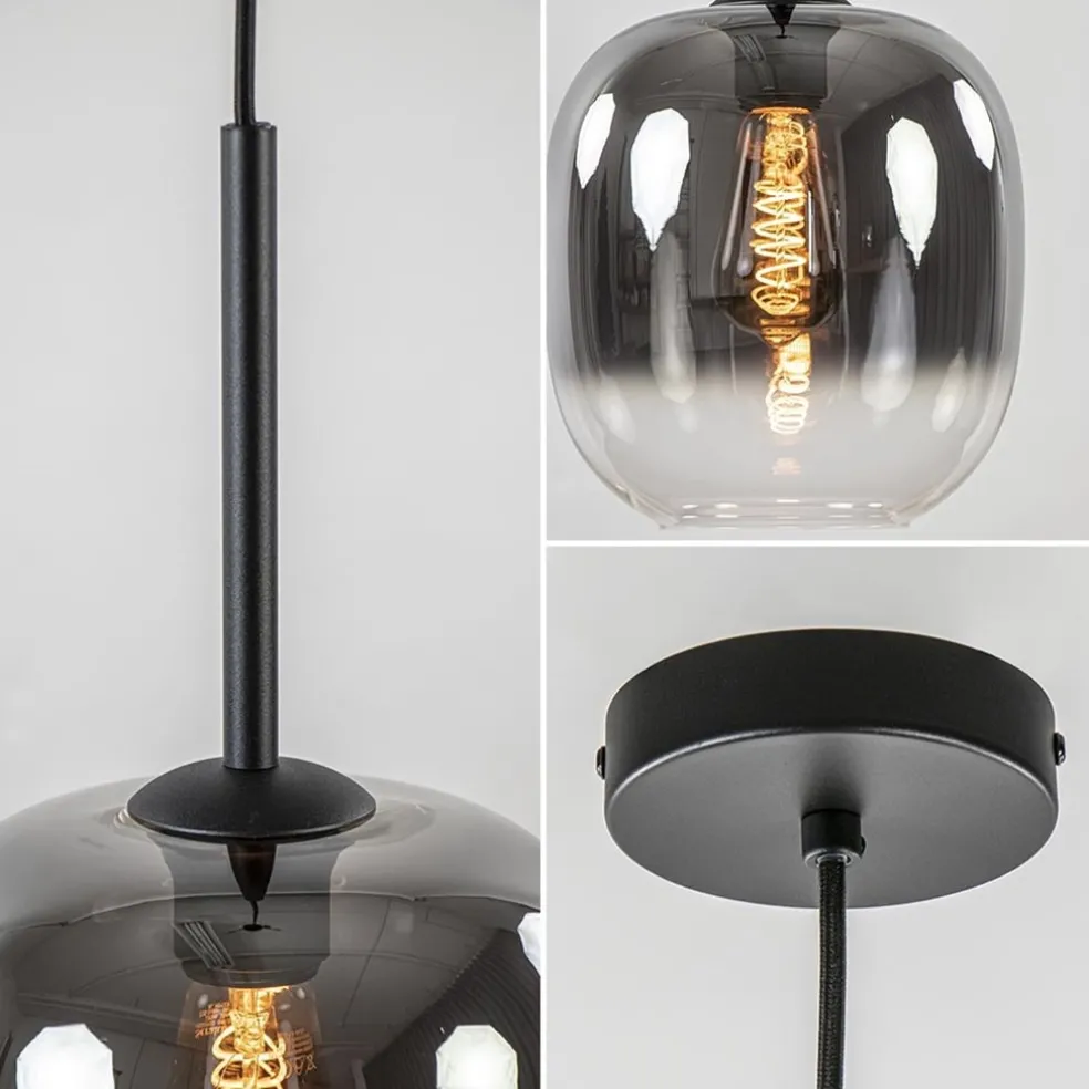 1-Lichts hanglamp zwart met smoke/helder glas