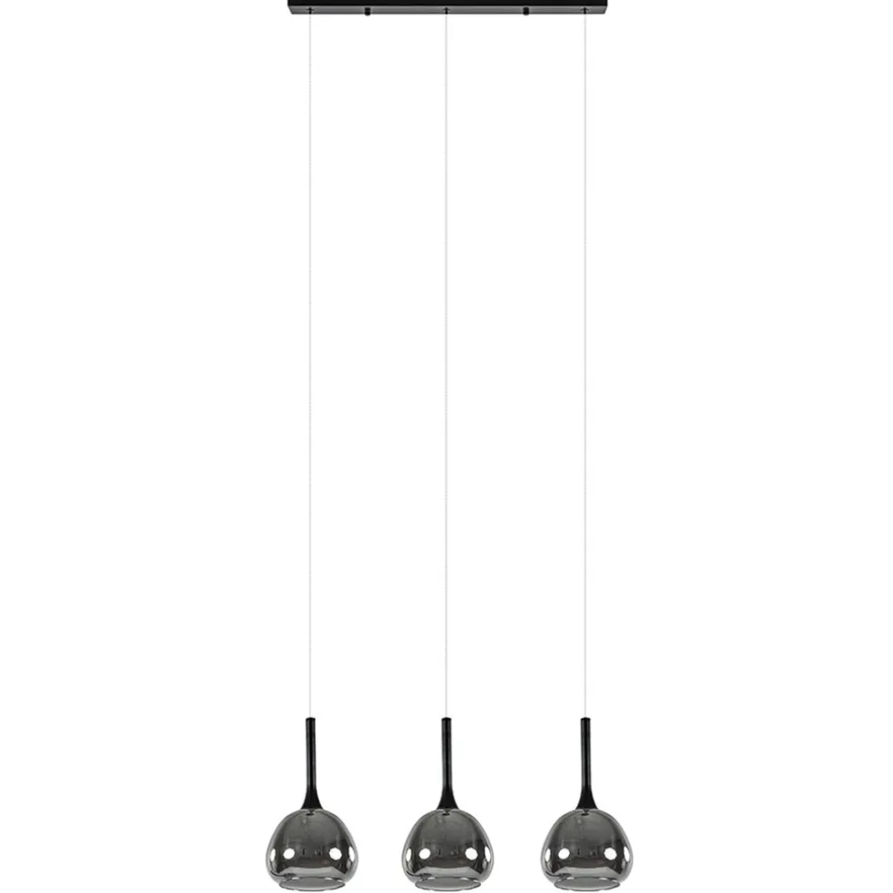 3-Lichts hanglamp zwart met smoke glazen kappen