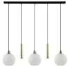 5-Lichts hanglamp zwart-goud met opaal glas
