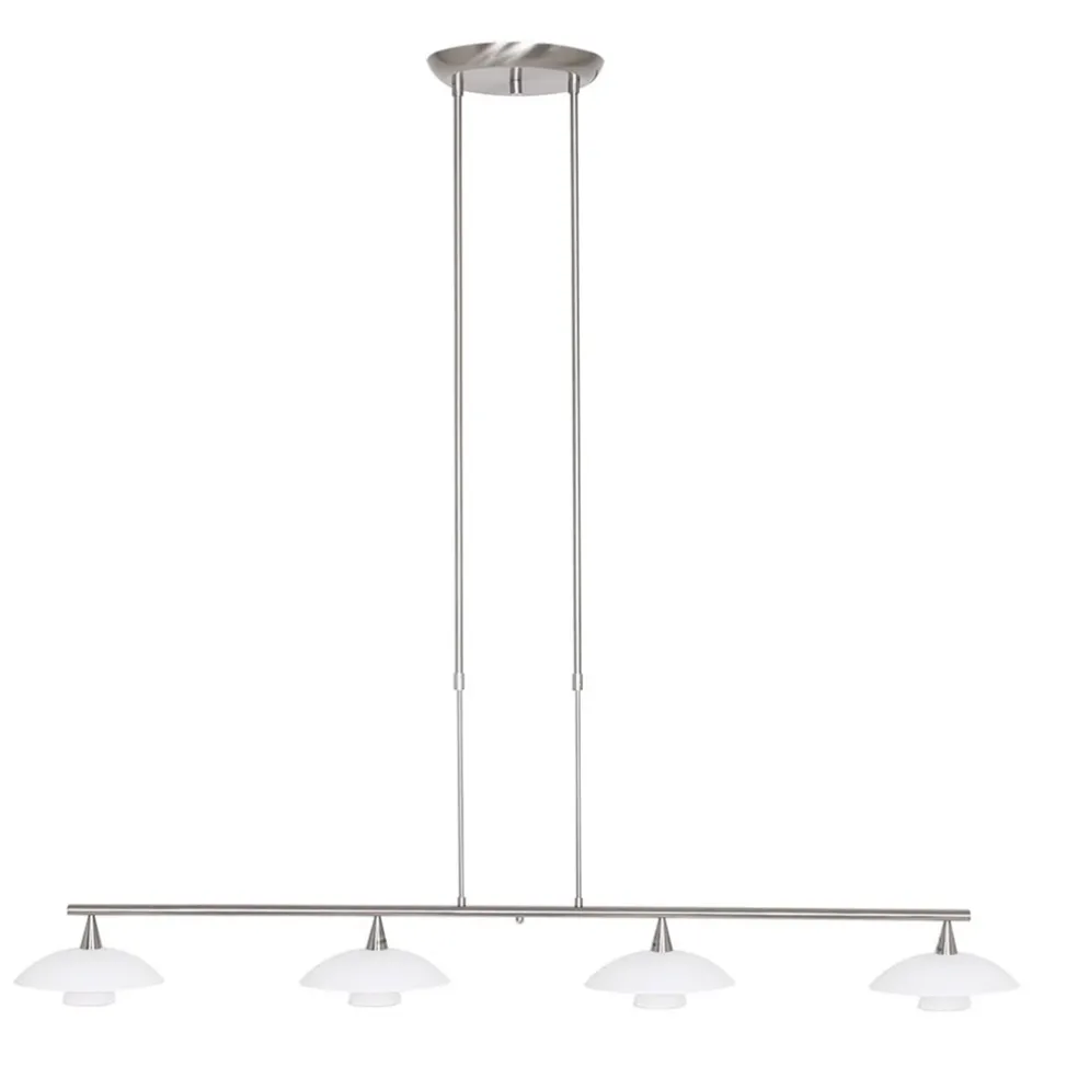 4-Lichts LED hanglamp staal met witte schotels dimbaar