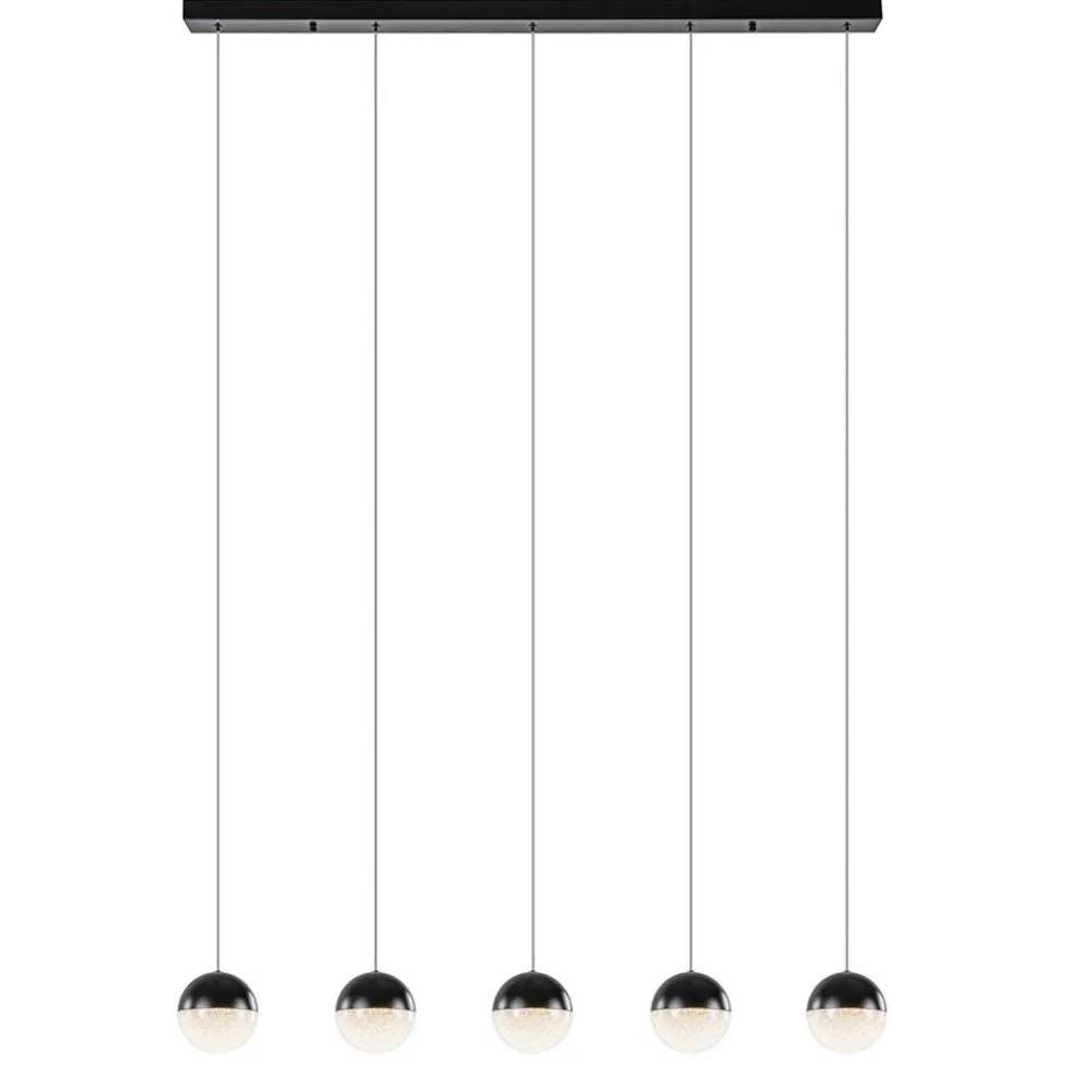 5-Lichts LED hanglamp zwart met diamant zand 3-standen dimbaar