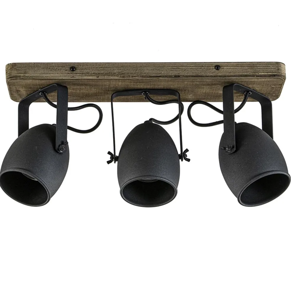 3-Lichts opbouwspot mat zwart met hout