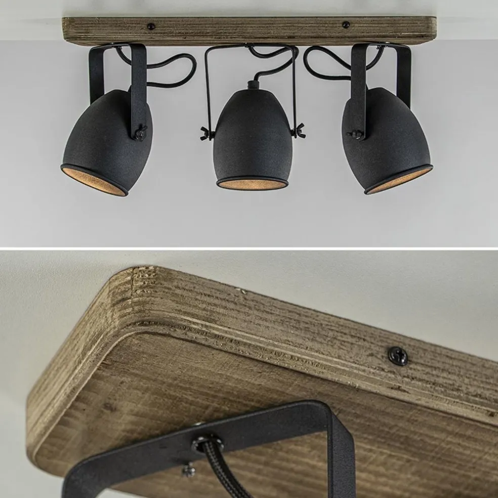 3-Lichts opbouwspot mat zwart met hout