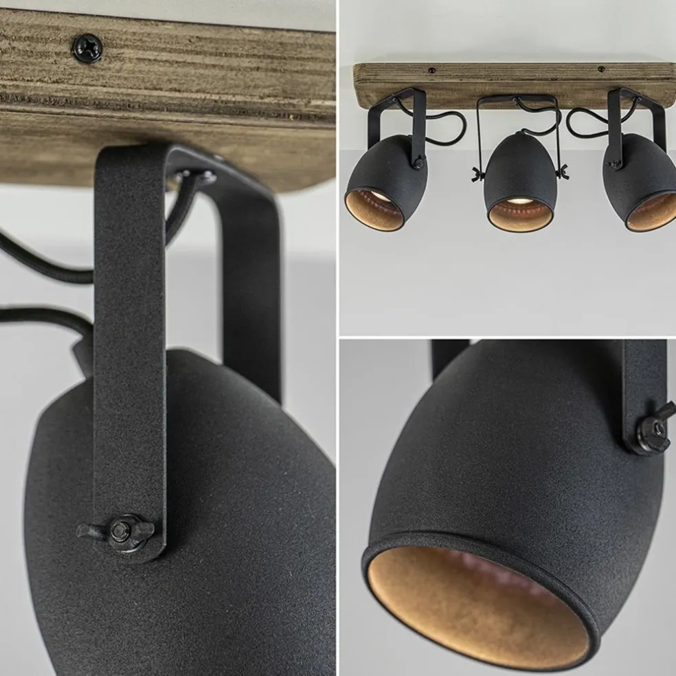 3-Lichts opbouwspot mat zwart met hout