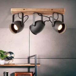 3-Lichts opbouwspot mat zwart met hout