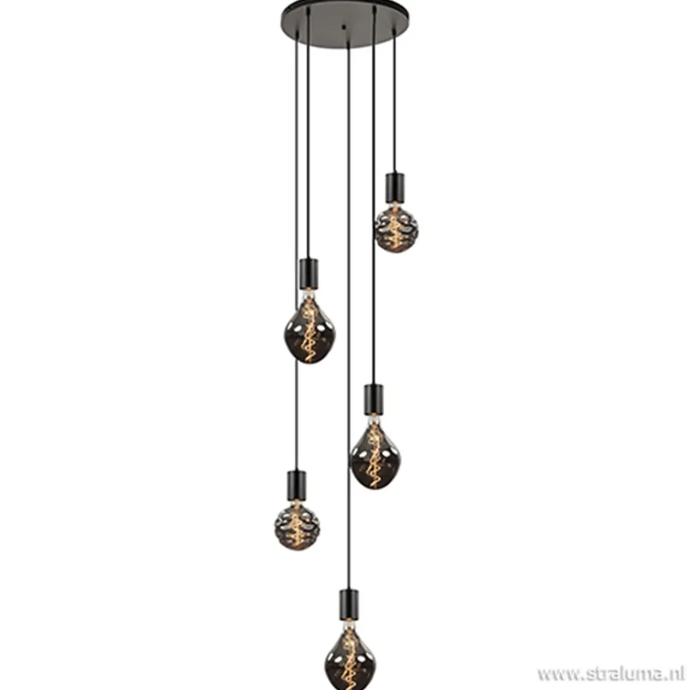 5-lichts plaat rond + pendels zwart ex.lb