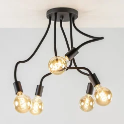 5-Lichts plafondlamp mat zwart met flexibele armen