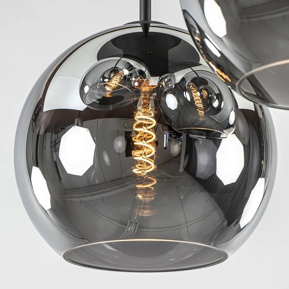 3-Lichts plafondlamp mat zwart met titanium glas