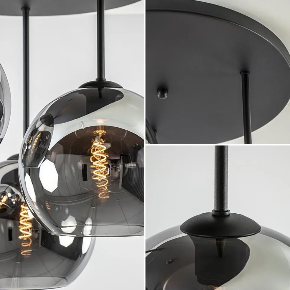 3-Lichts plafondlamp mat zwart met titanium glas