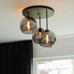 3-Lichts plafondlamp mat zwart met titanium glas