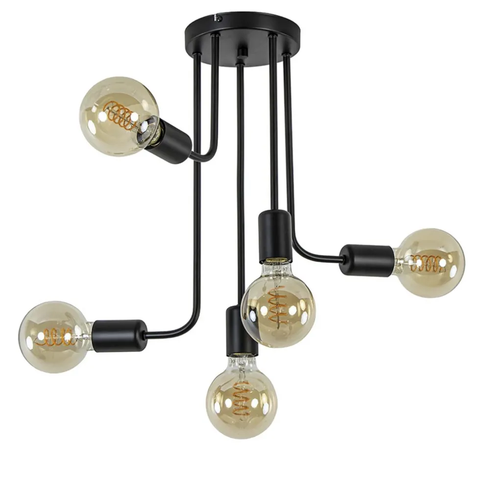 5-Lichts plafondlamp pendel mat zwart excl lichtbronnen