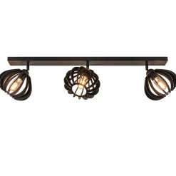 3-Lichts plafondlamp zwart met verstelbare houten kappen