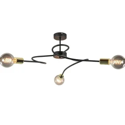 3-Lichts plafondlamp zwart met gouden pendels