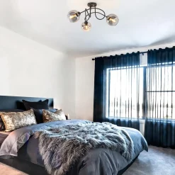 3-Lichts plafondlamp zwart met smoke glazen bollen