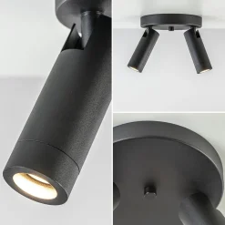 2-Lichts plafondspot mat zwart met gouden accent