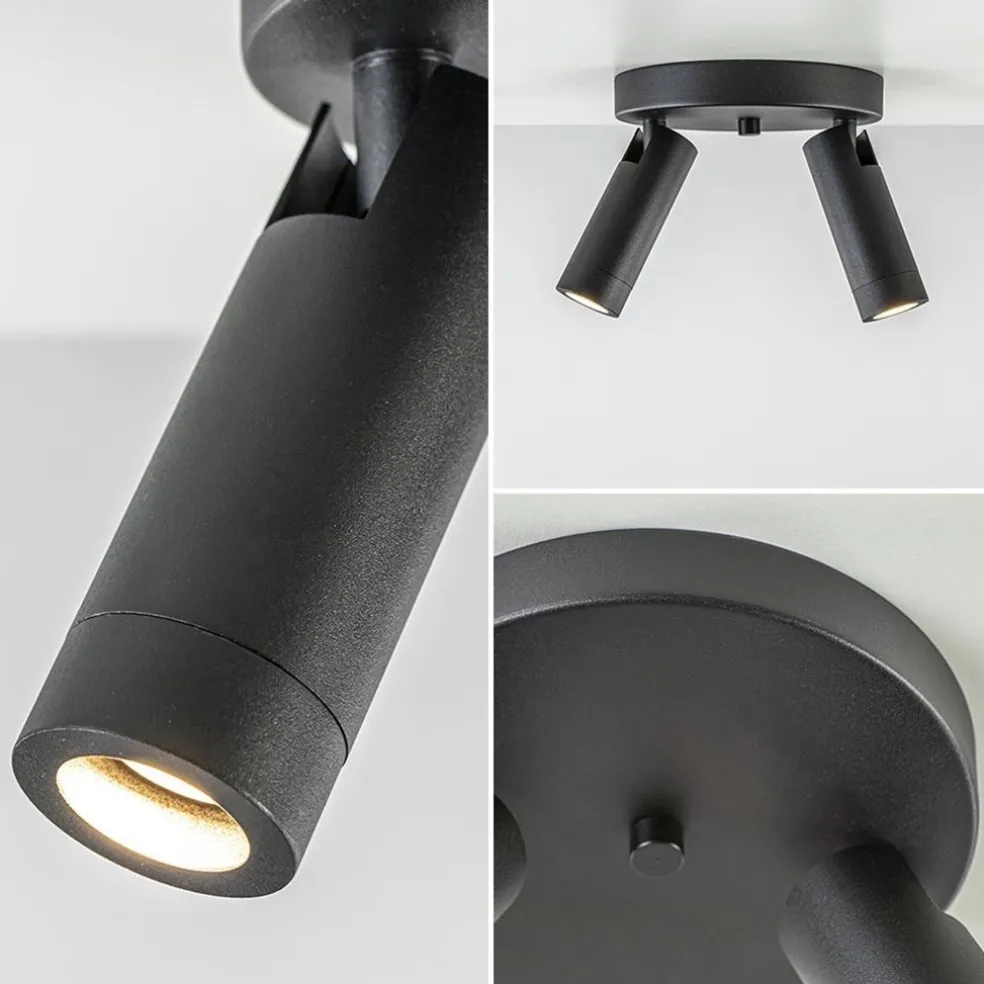 2-Lichts plafondspot mat zwart met gouden accent