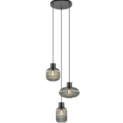 3-Lichts ronde eettafelhanglamp zwart met smoke glas