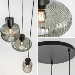 3-Lichts ronde eettafelhanglamp zwart met smoke glas