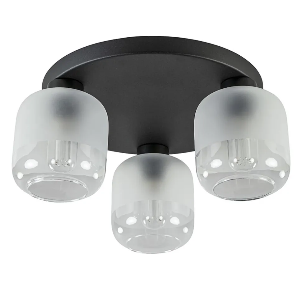 3-Lichts ronde plafondlamp zwart met helder/mat glas