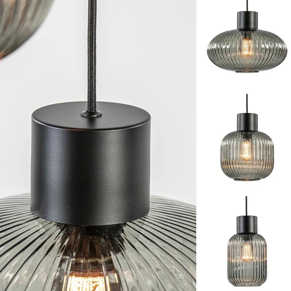6-Lichts vide hanglamp smoke glas met zwarte details